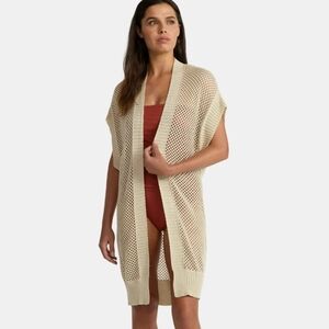 Time & Tru Open Knit Crochet Ruana L-XL Gold Lurex Metallic NWT